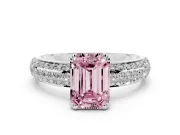 Emerald Cut Three Row Pave Engagement Ring Setting for a Fancy Pink Lab-Grown Diamond | Platinum