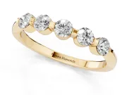 Round Lab-Grown Diamond Five-Stone Bar Set Wedding Band | Raised Row | Yellow Gold