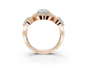 Radiant Cut Three Stone Halo Engagement Ring Setting | Pavé Wave Band | Rose Gold