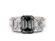 Emerald Cut Three Stone Engagement Ring Setting for a Black Center | Basket Prong Heads | Rose Gold