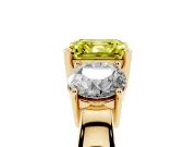 Asscher Cut Three Stone Engagement Ring Setting for a Fancy Yellow Lab-Grown Diamond | Wide Plain Band | Yellow Gold