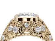 Asscher Cut Vintage Bezel Engagement Ring Setting | Beaded Paisley Shoulders | Yellow Gold
