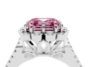 Asscher Cut Floral Halo Engagement Ring Setting for a Fancy Pink Lab-Grown Diamond | Pavé Split Shank | Sterling Silver