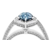 Fancy Blue Marquise Cut Diamond Halo Pavé Split Shank Ring Set in Platinum with Prong Setting