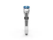 Fancy Blue Cushion Cut Diamond Three-Stone Ring Set in Platinum with Textured Band