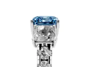 Asscher Cut Three Stone Engagement Ring Setting for a Fancy Blue Lab-Grown Diamond | Accented Shoulders | Platinum