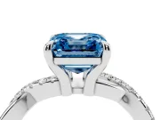 Fancy Blue Asscher Cut Diamond Twist Band Solitaire Set in White gold with Pavé Accents and Prong Setting