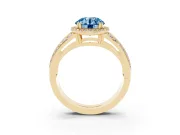 Round Halo Engagement Ring Setting for a Fancy Blue Lab-Grown Diamond | Split Shank | Yellow Gold