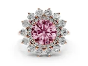 Round Floral Double Halo Engagement Ring Setting for a Fancy Pink Lab-Grown Diamond | Plain Band | Rose Gold