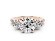 Round Three-Stone Pavé Engagement Ring Setting | Round Side Stones | Rose Gold