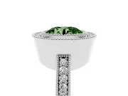 Fancy Green Round Cut Diamond Halo Engagement Ring Set in Silver with Pavé Band and Round Halo Stones