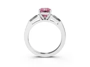 Fancy Pink Radiant Cut Diamond Solitaire Ring Set in Silver with Tapered Baguette Side Stones and Prong Setting