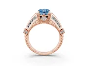 Fancy Blue Radiant Cut Diamond Vintage-Inspired Milgrain Ring Set in Rose gold with Accent Split Shank