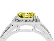 Asscher Cut Halo Engagement Ring Setting for a Fancy Yellow Lab-Grown Diamond | Two-Row Pave Split Shank | Platinum