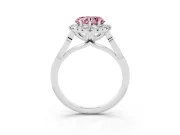Fancy Pink Heart Cut Diamond Halo Engagement Ring Set in Platinum with Filigree Band and Prong-Set Center