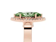 Fancy Green Marquise Cut Diamond Halo Ring Set in Rose gold with Pavé-Lined Split Shank Band