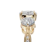 Cushion Cut Three Stone Engagement Ring Setting | Tapered Pave Band | Yellow Gold