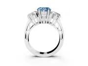 Heart-Shaped Three Stone Engagement Ring Setting for a Fancy Blue Lab-Grown Diamond | Beaded Shoulders | Platinum