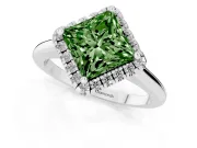 Princess Cut Halo Engagement Ring Setting for a Fancy Green Lab-Grown Diamond | Plain Polished Band | Sterling Silver