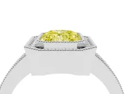 Fancy Yellow Radiant Cut Diamond Halo Engagement Ring Set in Silver with Pavé Band and Round Halo Stones