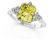 Fancy Yellow Radiant Cut Diamond Cluster Ring Set in White gold with Beaded Band