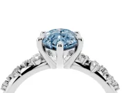 Fancy Blue Marquise Cut Diamond Solitaire Vine Band Ring Set in Platinum with Round Accents and Prong Setting