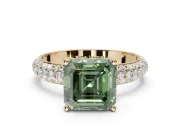 Asscher Cut Domed Pavé Engagement Ring Setting for a Fancy Green Lab-Grown Diamond | Yellow Gold