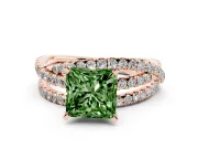 Fancy Green Princess Cut Diamond Solitaire Twist Band Ring Set in Rose gold with Pavé Setting and Prong Head