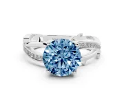 Fancy Blue Round Cut Diamond Pavé Twist Band Solitaire Ring Set in Platinum with Prong Setting