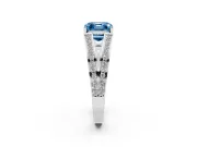 Fancy Blue Asscher Cut Diamond Split Shank Ring Set in Platinum with Pavé Band and Prong Setting