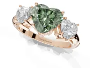 Heart-Shaped Three Stone Engagement Ring Setting for a Fancy Green Lab-Grown Diamond | Plain Band | Rose Gold