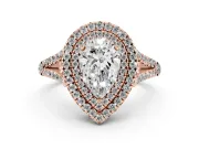 Pear-Shaped Double Halo Split Shank Engagement Ring Setting | Pavé Shoulders | Rose Gold