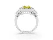 Fancy Yellow Asscher Cut Diamond Milgrain Halo Ring Set in White gold with Split Shank