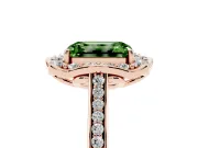 Emerald Cut Petal Tip Halo Engagement Ring Setting for a Fancy Green Lab-Grown Diamond | Pavé Band | Rose Gold