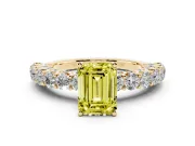 Emerald Cut Shared Prong Engagement Ring Setting for a Fancy Yellow Lab-Grown Diamond | Yellow Gold