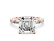 Asscher Cut Diamond Brilliant Solitaire Ring Set in Rose gold with Pavé Band and Prong Setting