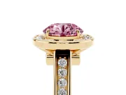 Round Rimmed Halo Engagement Ring Setting for a Fancy Pink Lab-Grown Diamond | Yellow Gold