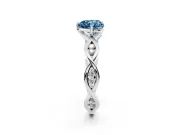 Fancy Blue Heart Cut Diamond Twist Band Solitaire Ring Set in Platinum with Leaf Prong Setting and Accent Stones