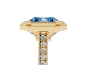 Asscher Cut Vintage Milgrain Halo Engagement Ring Setting for a Fancy Blue Lab-Grown Diamond | Bezel Head | Yellow Gold
