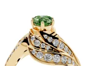 Fancy Green Pear Cut Diamond Solitaire Ring Set in Yellow gold with Layered Twist Pavé Band