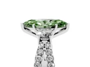 Fancy Green Marquise Cut Diamond Three-Stone Ring Set in Platinum with Pavé Split Shank and Prong Setting