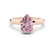 Fancy Pink Pear Cut Diamond Solitaire Ring Set in Rose gold with Prong Head and Smooth Polished Band