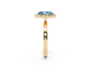 Oval Thin Halo Engagement Ring Setting for a Fancy Blue Lab-Grown Diamond | Plain Polished Band | Yellow Gold