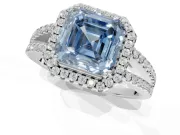 Asscher Cut Halo Split Shank Engagement Ring Setting for a Fancy Blue Lab-Grown Diamond | Pavé Shoulders | Platinum
