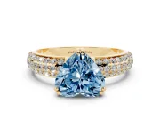 Heart-Shaped Three Row Pave Engagement Ring Setting for a Fancy Blue Lab-Grown Diamond | Yellow Gold