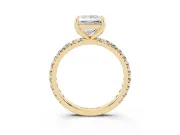 Princess Cut Diamond Pavé Solitaire Ring Set in Yellow gold with Round Band and Prong Setting