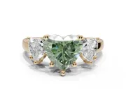 Heart-Shaped Three Stone Engagement Ring Setting for a Fancy Green Lab-Grown Diamond | Tapered Band | Yellow Gold
