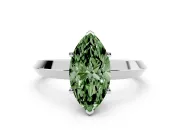 Fancy Green Marquise Cut Diamond Solitaire Engagement Ring Set in Silver with Flat Band and Prong Setting