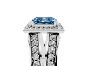 Asscher Cut Halo Engagement Ring Setting for a Fancy Blue Lab-Grown Diamond | Two-Row Pave Split Shank | Sterling Silver