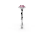 Fancy Pink Round Cut Diamond Halo Twist Band Solitaire Ring Set in Silver with Prong Setting